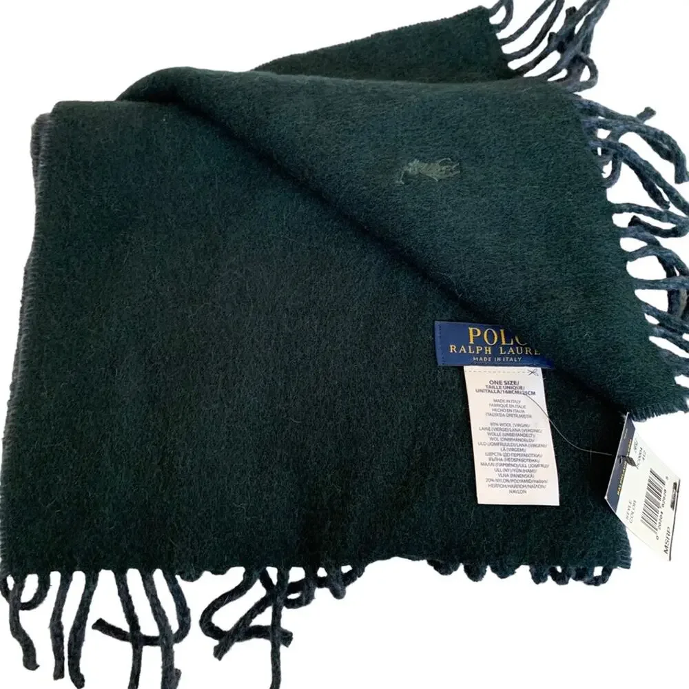 Polo Ralph Lauren Blue Green Virgin Wool Blend Scarf NWT